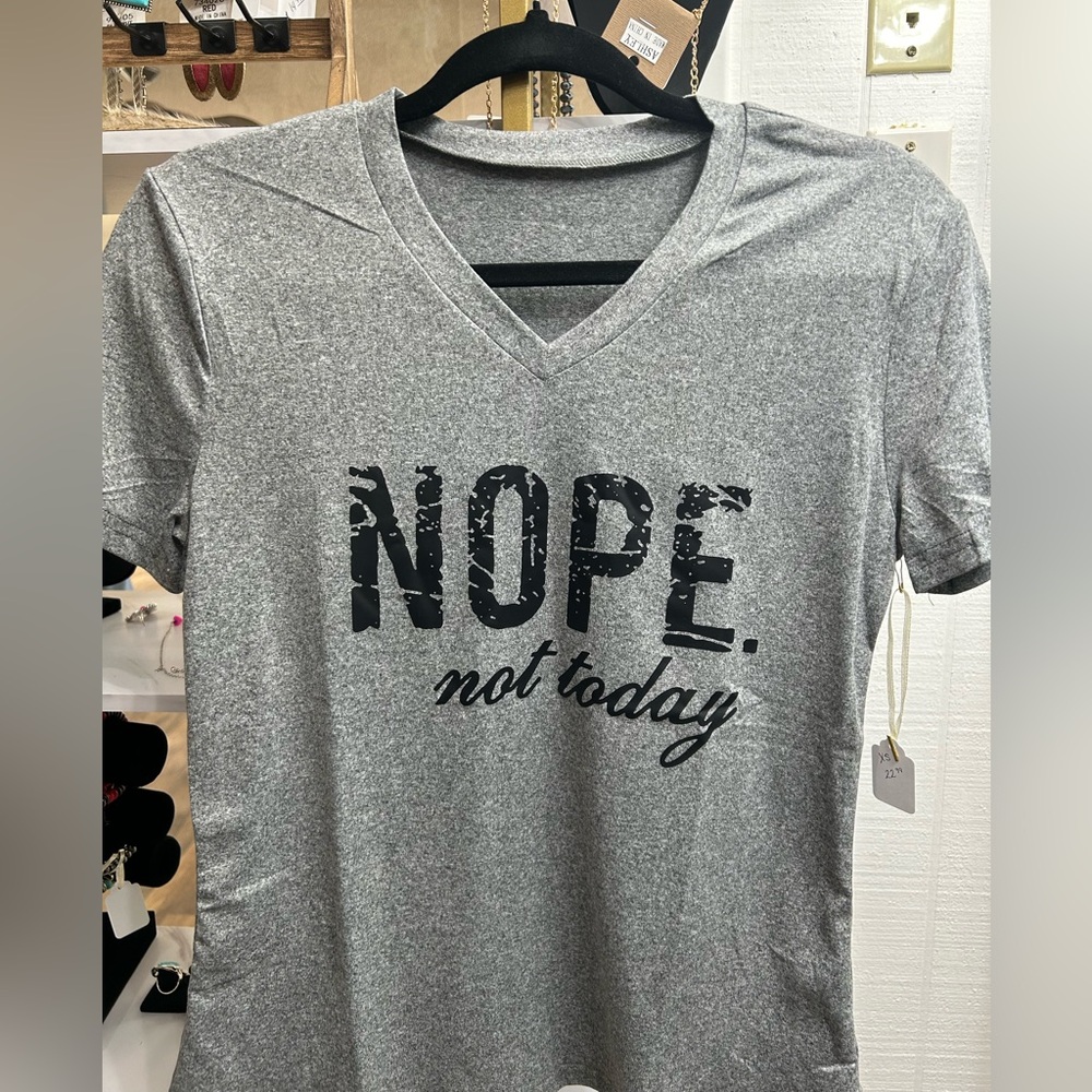 Gray V-Neck Graphic Tee